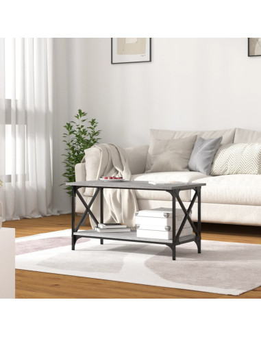 Tavolino Grigio Sonoma 80x45x45cm in Legno Multistrato e Ferro