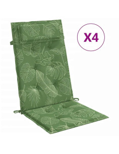 Cuscini Sedia Schienale Alto 4 pz Motivo Foglie Tessuto Oxford 2