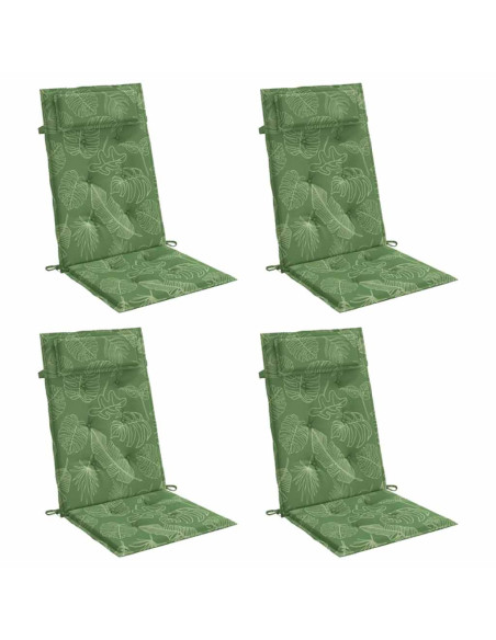 Cuscini Sedia Schienale Alto 4 pz Motivo Foglie Tessuto Oxford