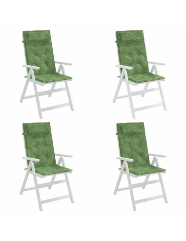 Cuscini Sedia Schienale Alto 4 pz Motivo Foglie Tessuto Oxford