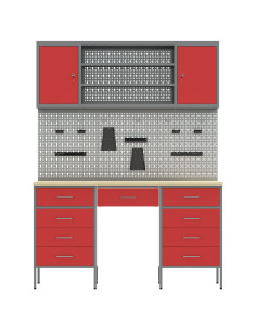 Mobile da lavoro 8 pcs Rosso Legno ingegnerizzato e acciaio