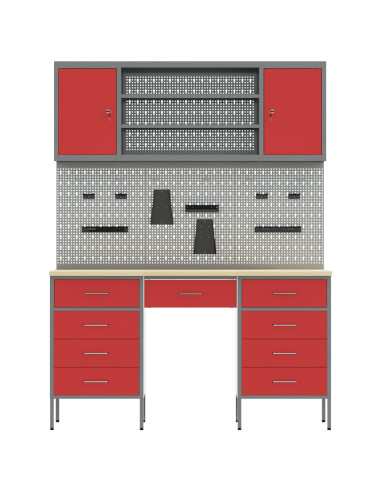 Mobile da lavoro 8 pcs Rosso Legno ingegnerizzato e acciaio