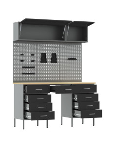 Set di mobili da lavoro con cassetto con blocco 8 pcs Nero