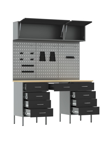 Set di mobili da lavoro con cassetto con blocco 8 pcs Nero