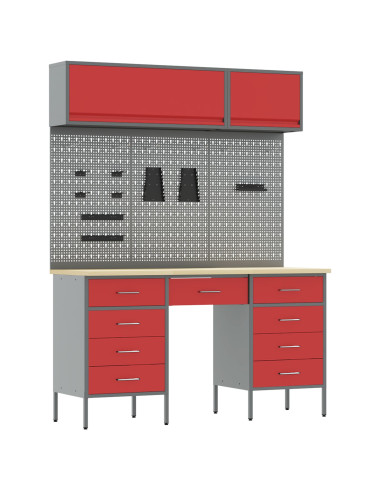 Set di mobili da lavoro con cassetto con blocco 8 pcs Rosso