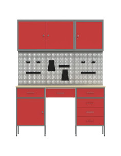 Mobile da lavoro 8 pcs Rosso Legno ingegnerizzato e acciaio