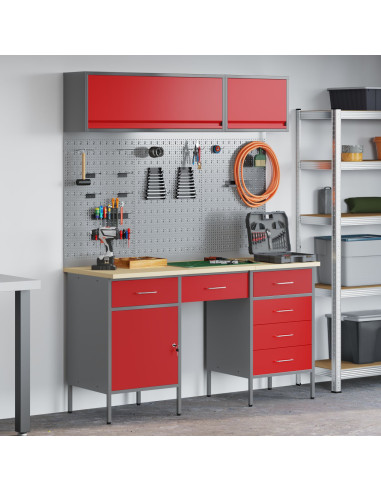 Set di mobili da lavoro con cassetto con blocco 8 pcs Rosso