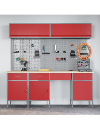 Set di mobili da lavoro con cassetto con blocco 10 pcs Rosso
