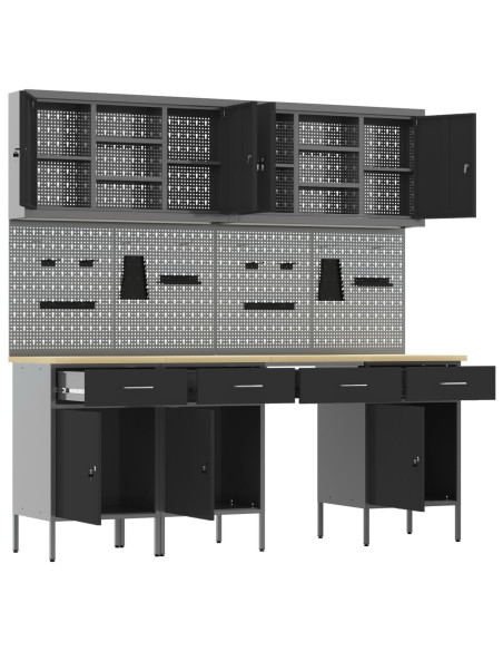 Mobile da lavoro 10 pcs Nero Legno ingegnerizzato e acciaio