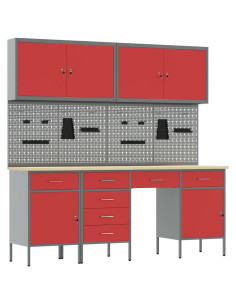 Mobile da lavoro 10 pcs Rosso Legno ingegnerizzato e acciaio