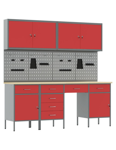Set da Banco da Lavoro Rosso in Acciaio da 10 Pezzi