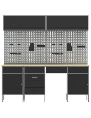 Set di mobili da lavoro con cassetto con blocco 10 pcs Nero