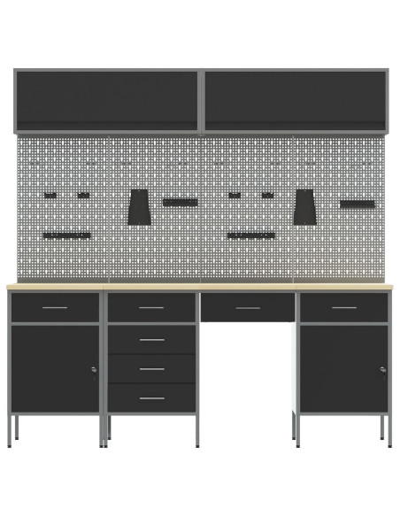 Set di mobili da lavoro con cassetto con blocco 10 pcs Nero