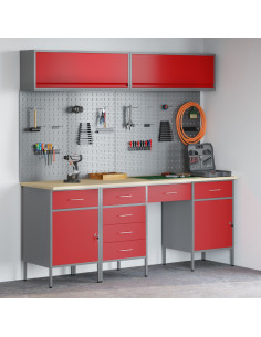 Set di mobili da lavoro con cassetto con blocco 10 pcs Rosso