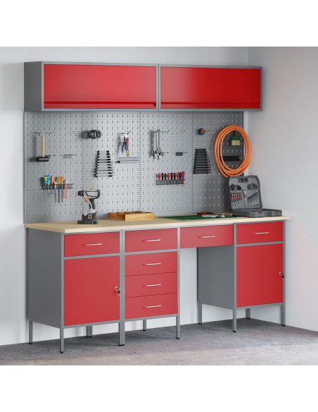 Set di mobili da lavoro con cassetto con blocco 10 pcs Rosso
