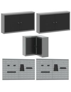 Set di mobili da lavoro con cassetto 10 pcs Nero e Grigio