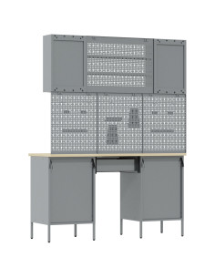 Mobile da lavoro 8 pcs Nero Legno ingegnerizzato e acciaio 2