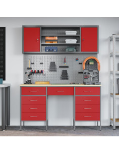 Mobile da lavoro 8 pcs Rosso Legno ingegnerizzato e acciaio 2