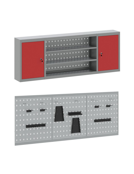 Mobile da lavoro 8 pcs Rosso Legno ingegnerizzato e acciaio