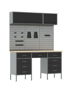 Set di mobili da lavoro con cassetto con blocco 8 pcs Nero 2