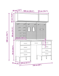 Set di mobili da lavoro con cassetto con blocco 8 pcs Rosso 2