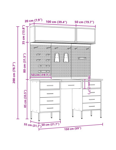 Set di mobili da lavoro con cassetto con blocco 8 pcs Rosso