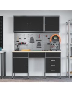 Mobile da lavoro 8 pcs Nero Legno ingegnerizzato e acciaio 2