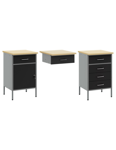 Set da lavoro con armadio e pegboard 8 pezzi nero in MDF e metallo