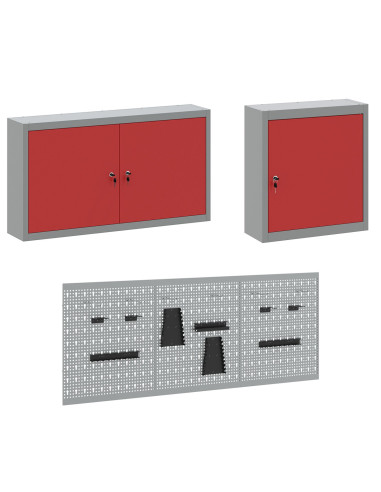 Mobile da lavoro 8 pcs Rosso Legno ingegnerizzato e acciaio