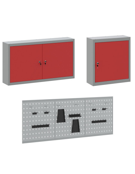 Mobile da lavoro 8 pcs Rosso Legno ingegnerizzato e acciaio