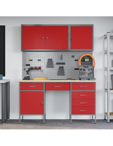 Mobile da lavoro 8 pcs Rosso Legno ingegnerizzato e acciaio