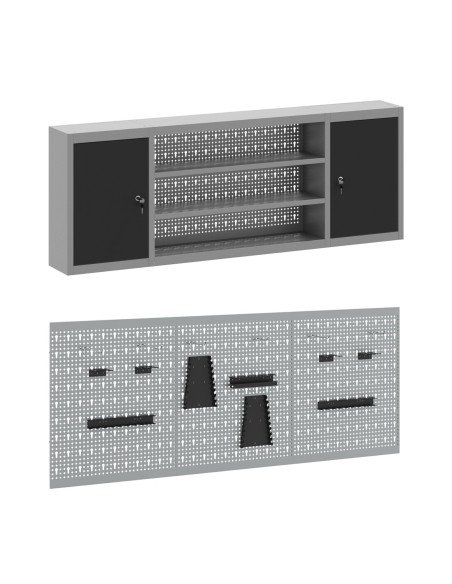 Set di armadi e pannelli a gancetto da 7 pezzi  neri in MDF e metallo