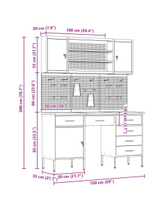 Mobile da lavoro 8 pcs Rosso Legno ingegnerizzato e acciaio 2