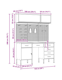 Set di mobili da lavoro con cassetto con blocco 8 pcs Nero 2