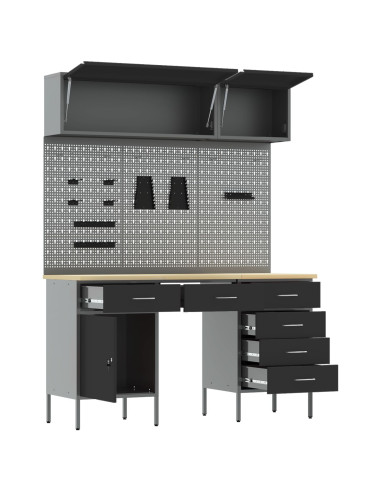 Set di mobili da lavoro con cassetto con blocco 8 pcs Nero