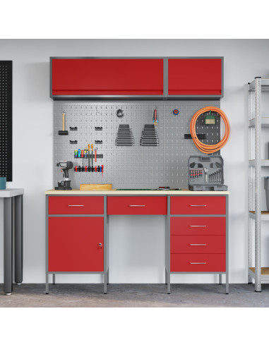 Set di mobili da lavoro con cassetto con blocco 8 pcs Rosso