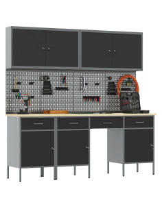 Mobile da lavoro 10 pcs Nero Legno ingegnerizzato e acciaio 2