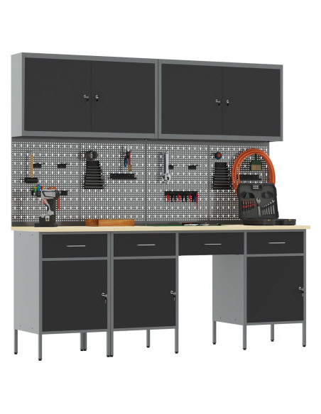 Mobile da lavoro 10 pcs Nero Legno ingegnerizzato e acciaio