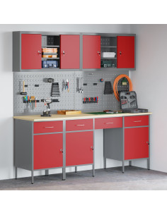 Mobile da lavoro 10 pcs Rosso Legno ingegnerizzato e acciaio 2