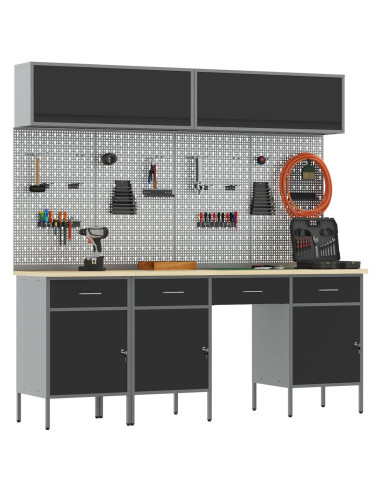 Set di mobili da lavoro con cassetto con blocco 10 pcs Nero