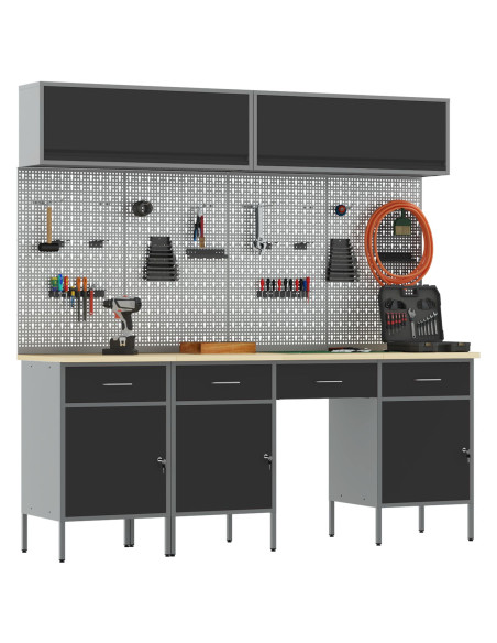 Set di mobili da lavoro con cassetto con blocco 10 pcs Nero