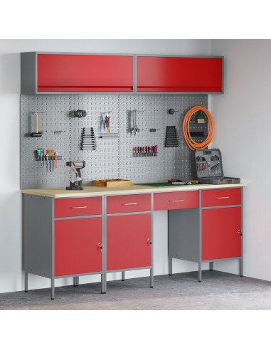 Set di mobili da lavoro con cassetto con blocco 10 pcs Rosso