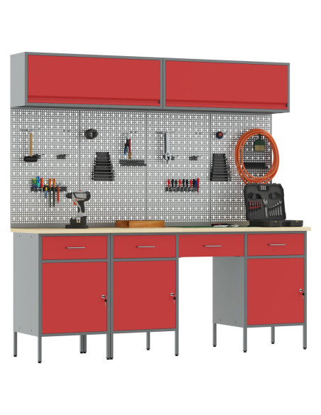 Set da lavoro in acciaio rosso, 10 pezzi