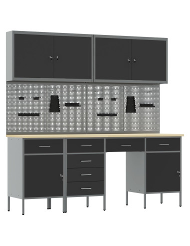 Mobile da lavoro 10 pcs Nero Legno ingegnerizzato e acciaio