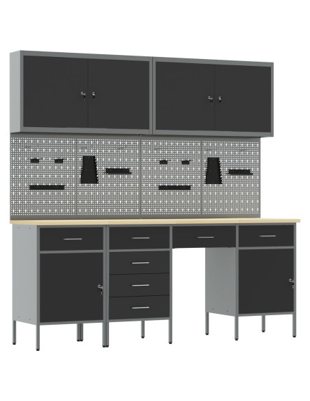 Mobile da lavoro 10 pcs Nero Legno ingegnerizzato e acciaio