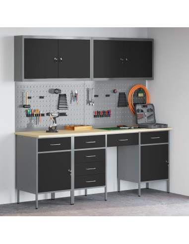 Mobile da lavoro 10 pcs Nero Legno ingegnerizzato e acciaio