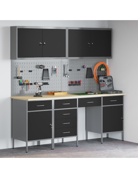 Mobile da lavoro 10 pcs Nero Legno ingegnerizzato e acciaio