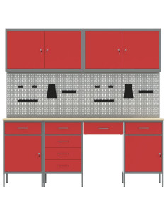 Mobile da lavoro 10 pcs Rosso Legno ingegnerizzato e acciaio 2
