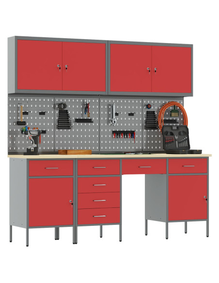 Set da Banco da Lavoro Rosso in Acciaio da 10 Pezzi