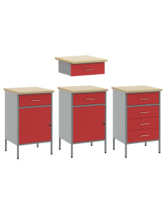 Mobile da lavoro 10 pcs Rosso Legno ingegnerizzato e acciaio 2